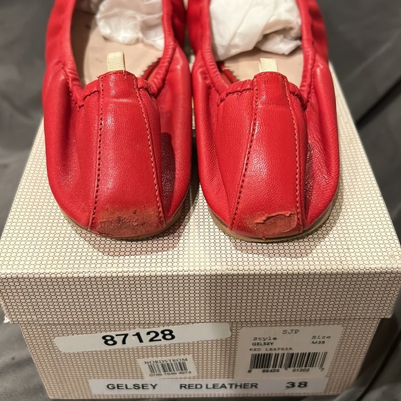 SJP by Sarah Jessica Parker Gelsey red Nappa Leather Skimmer bow ballet Flat 38 - Picture 6 of 8